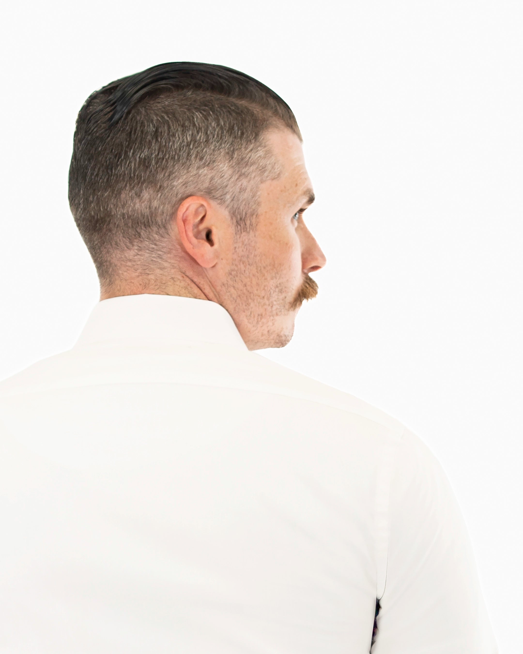 Off-White Stretch Slim-Fit Short Sleeve Dress Shirt | Back Shoulder view | Dolce Vesta
