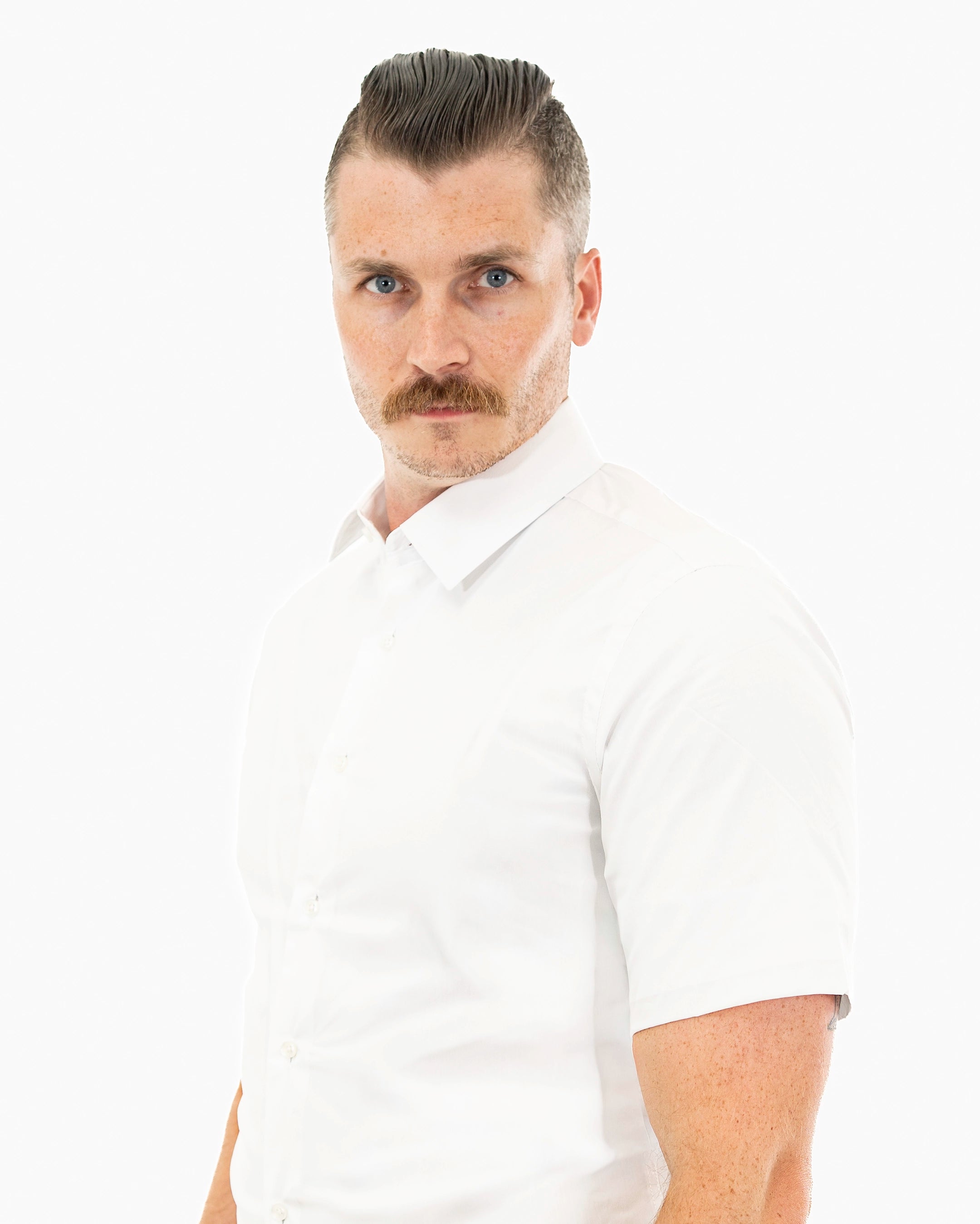 White Stretch Slim-Fit Shortsleeve Dress Shirt