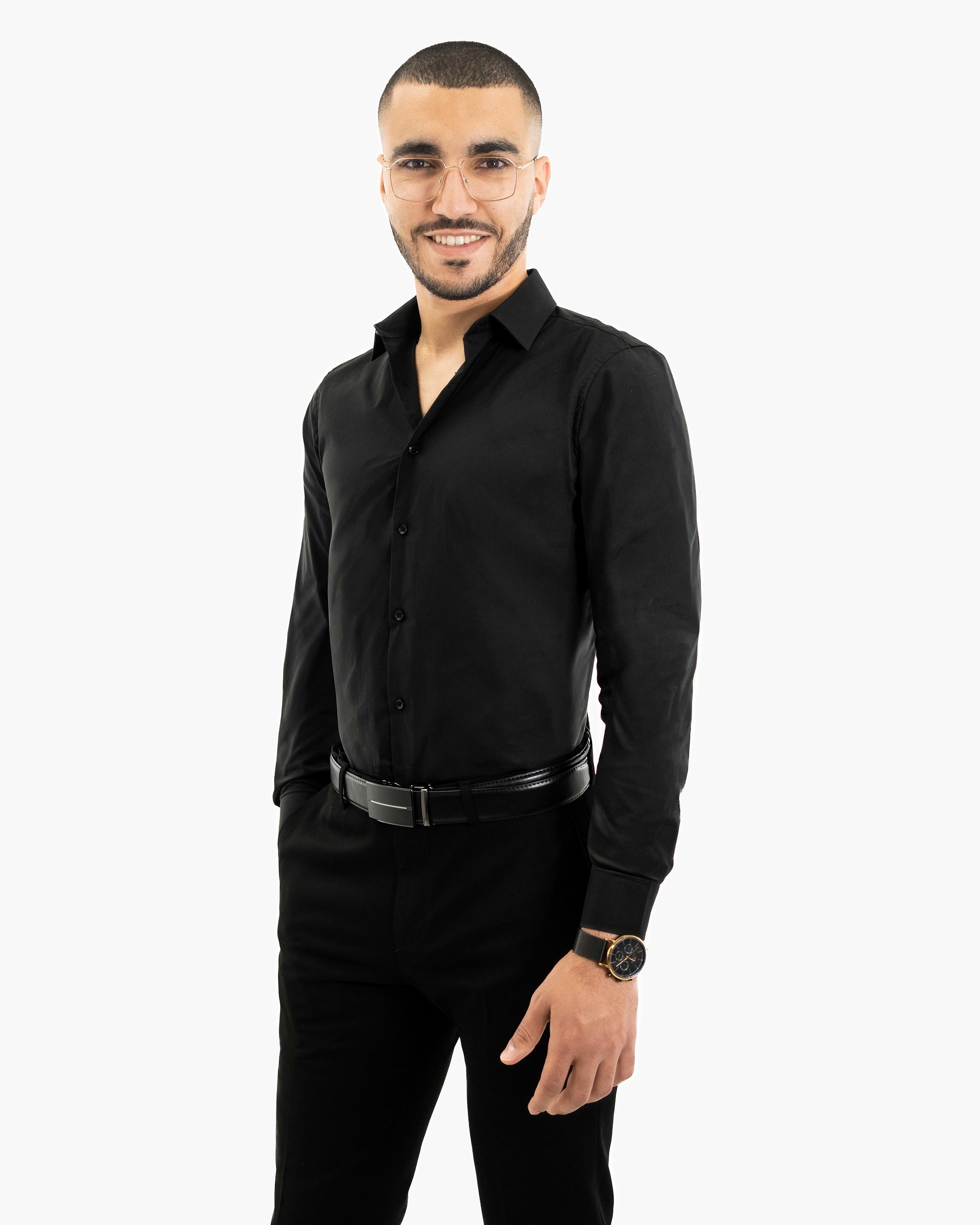 Black Stretch Slim-Fit Dress Shirt