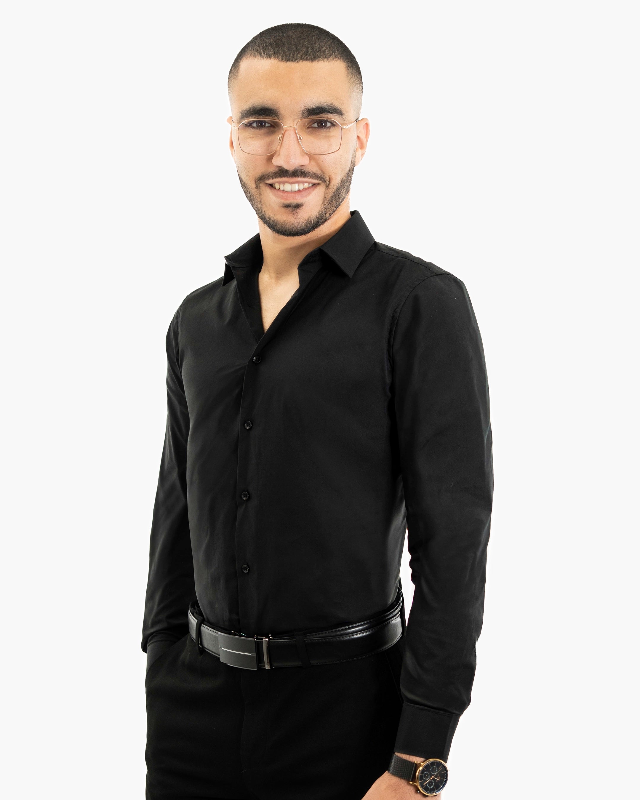 Black Stretch Slim-Fit Dress Shirt