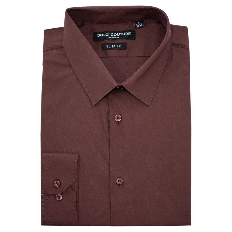 Brown Stretch Slim-Fit Dress Shirt