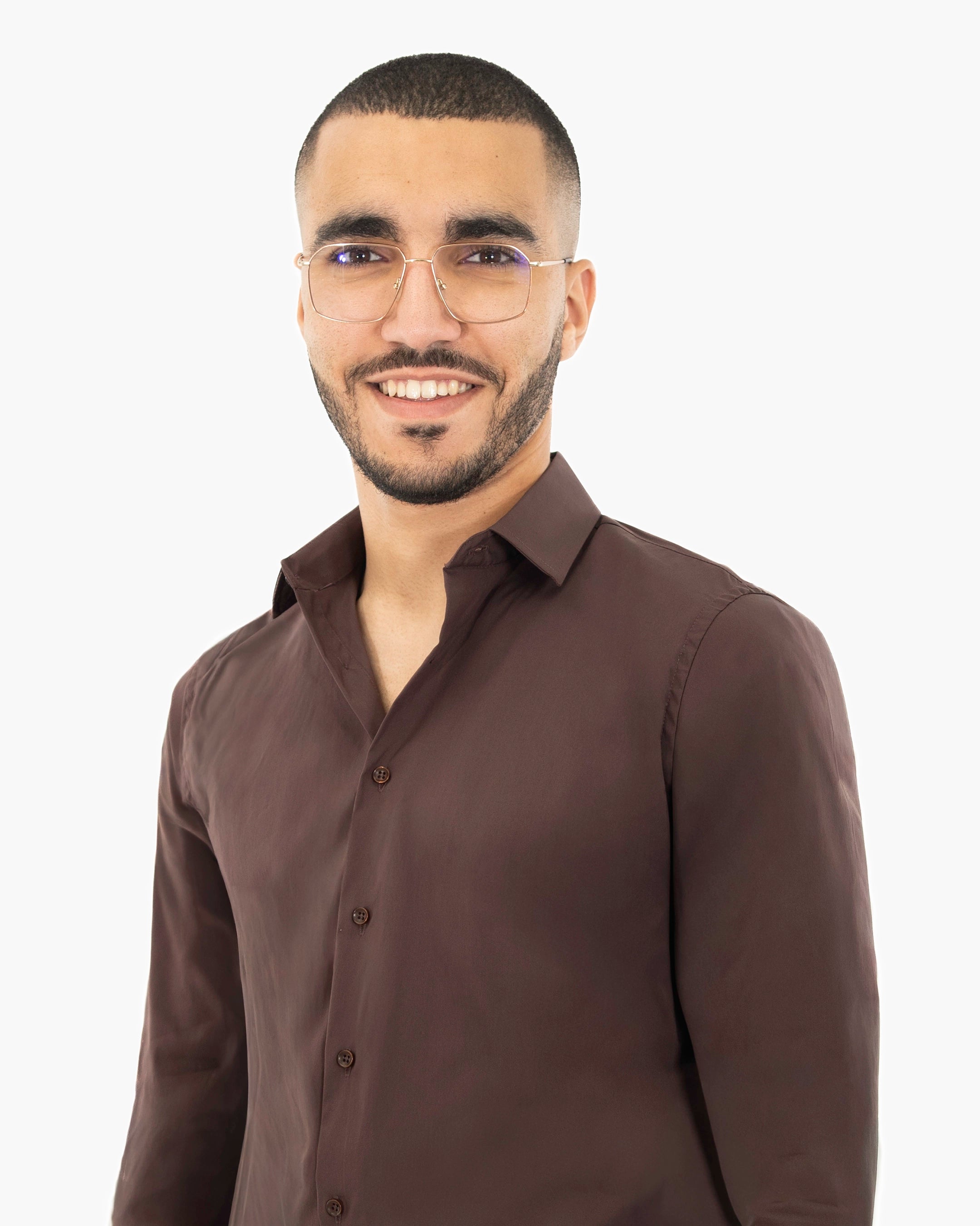 Brown Stretch Slim-Fit Dress Shirt
