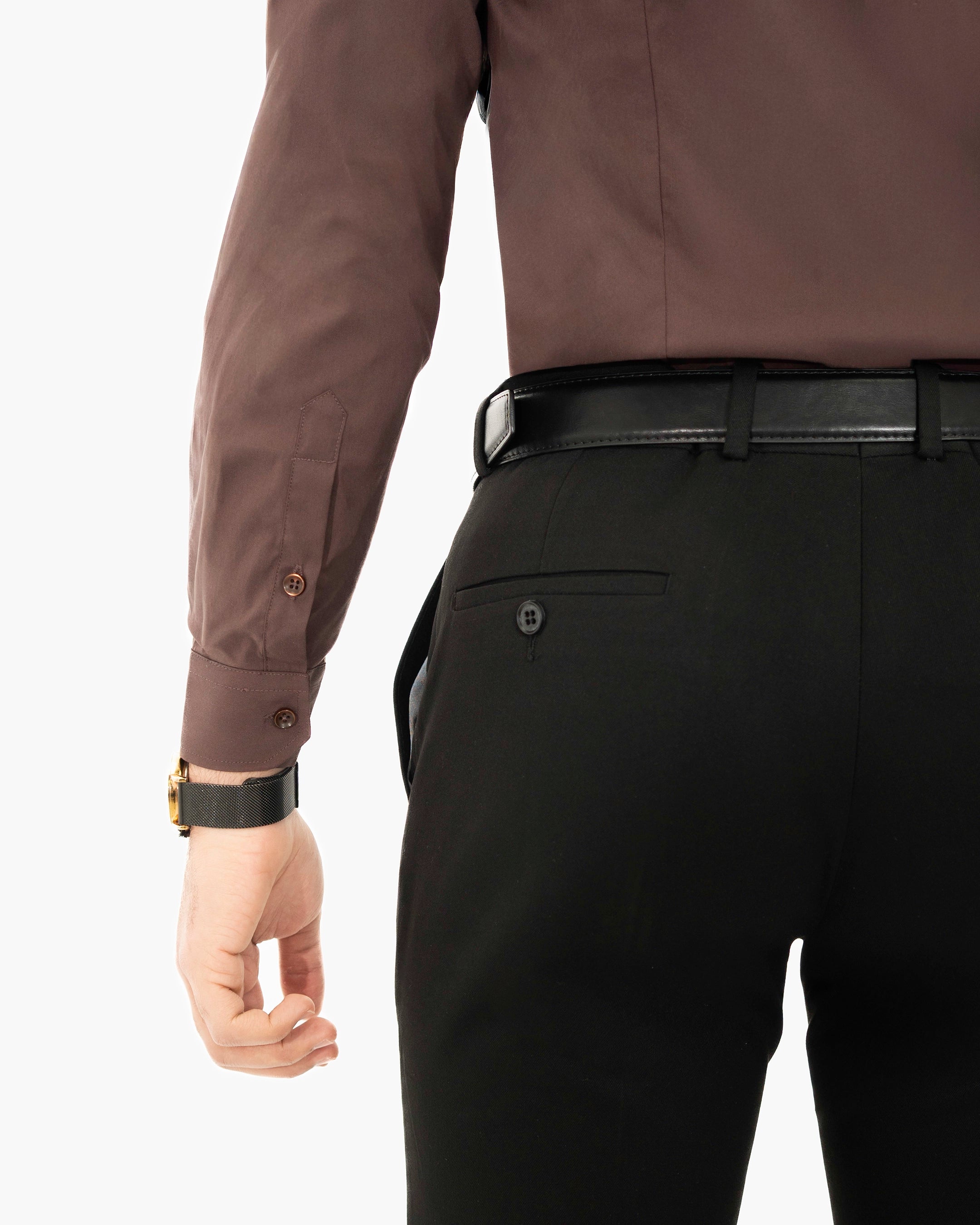 Brown Stretch Slim-Fit Dress Shirt
