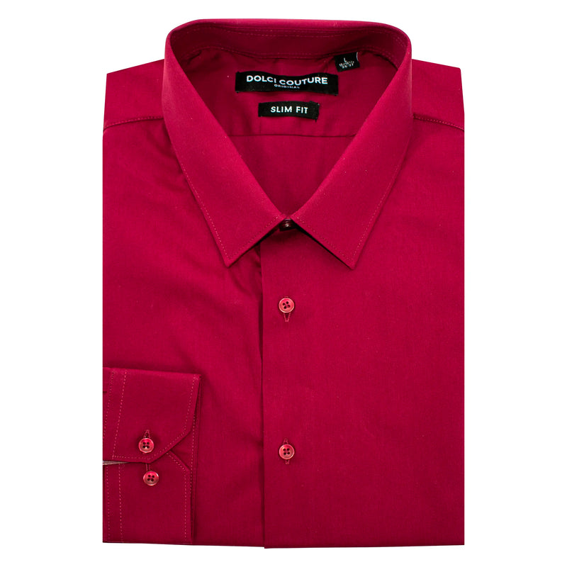 Burgundy Stretch Slim-Fit Dress Shirt