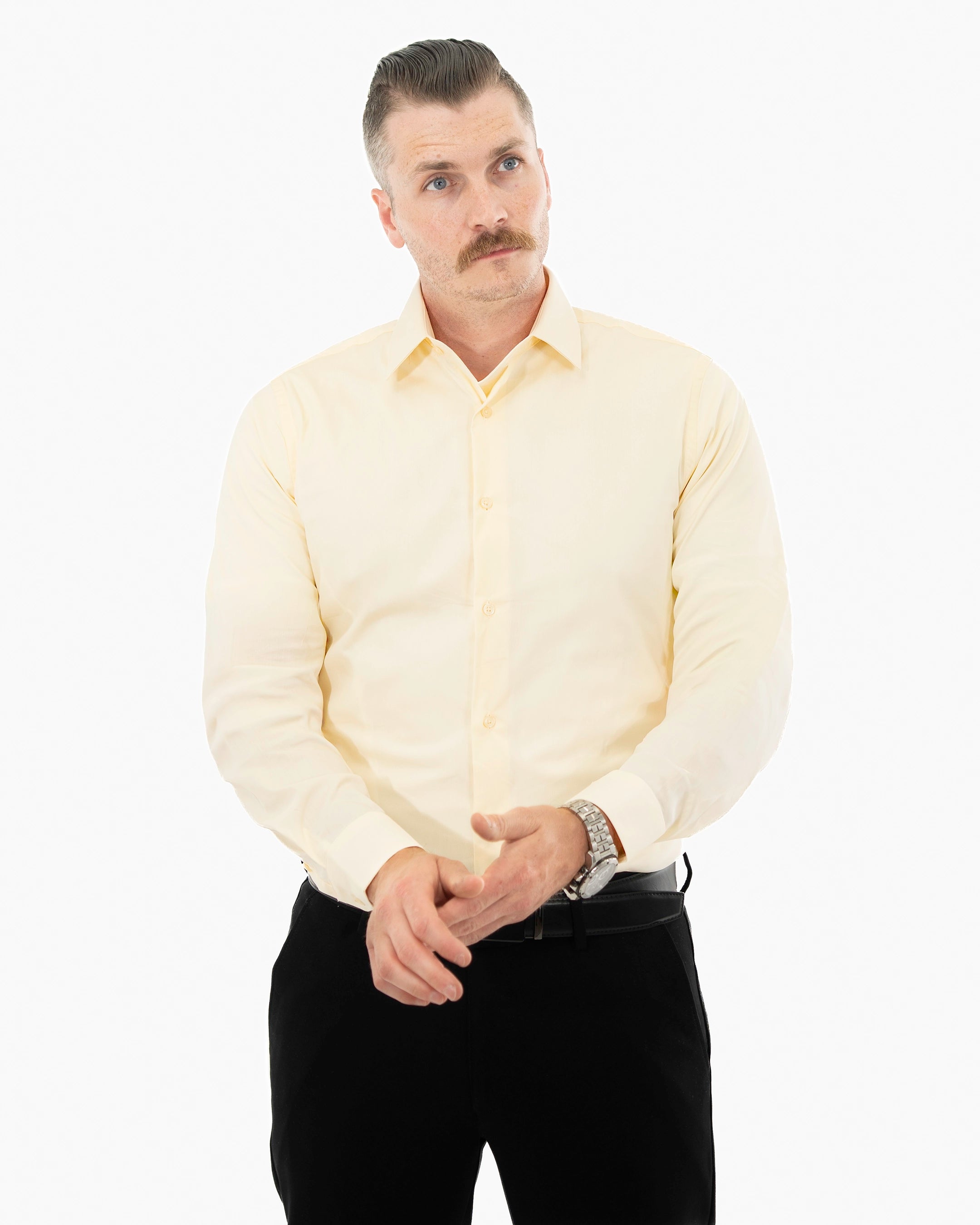 Cream Stetch Slim-Fit Dress Shirt | Front | Dolce Vesta