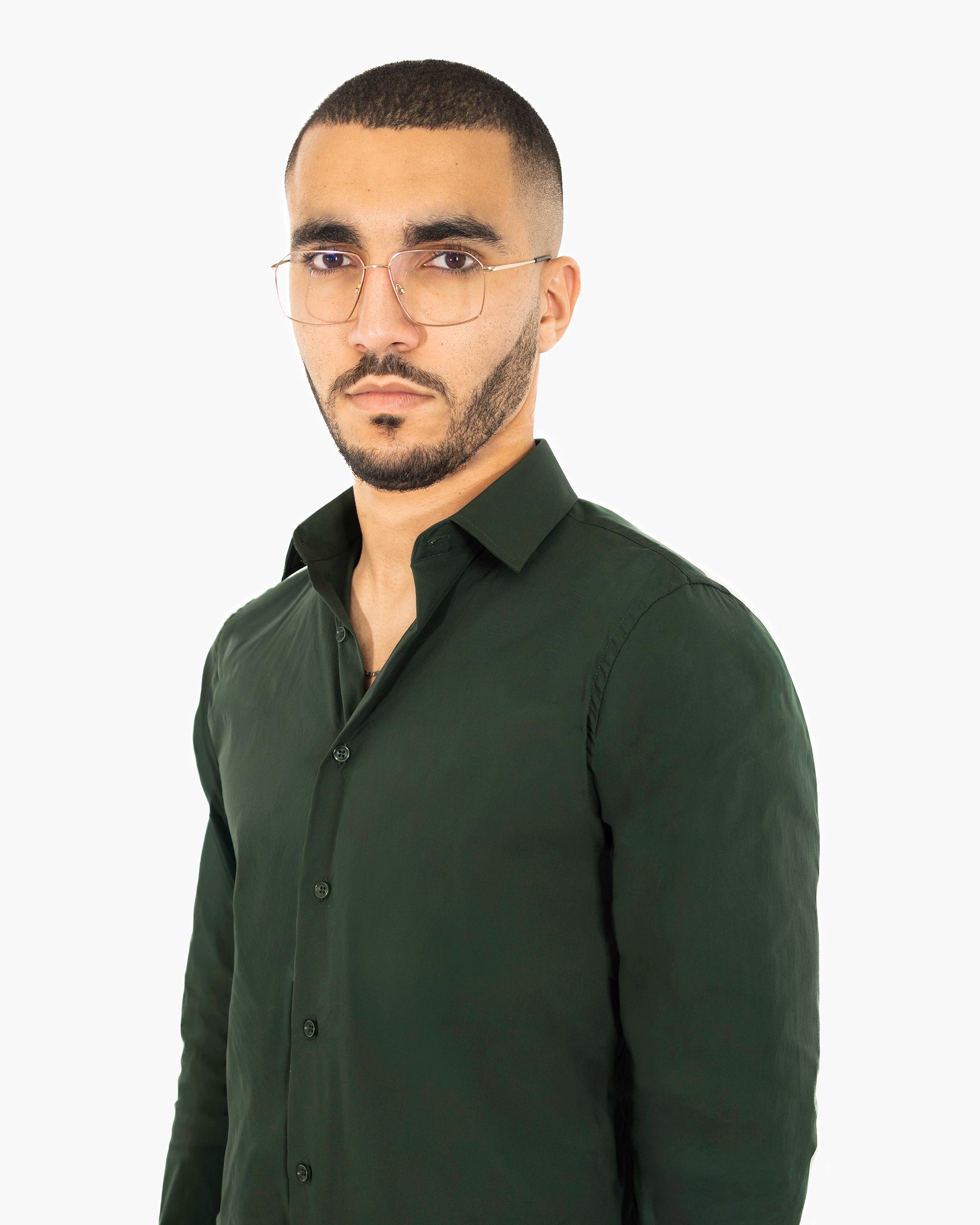 Hunter Green Stretch Slim-Fit Dress Shirt