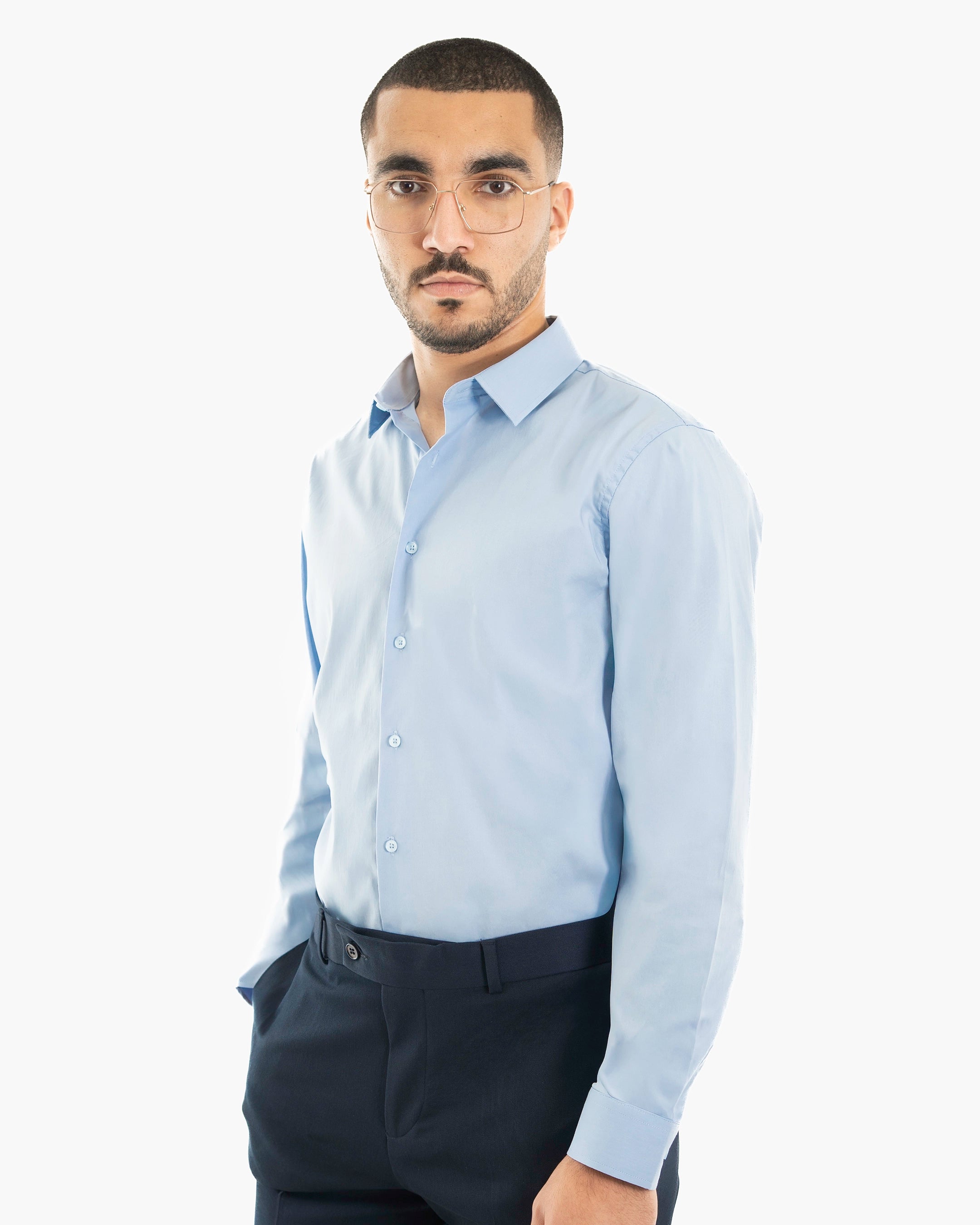 Light Blue Stretch Slim-Fit Dress Shirt