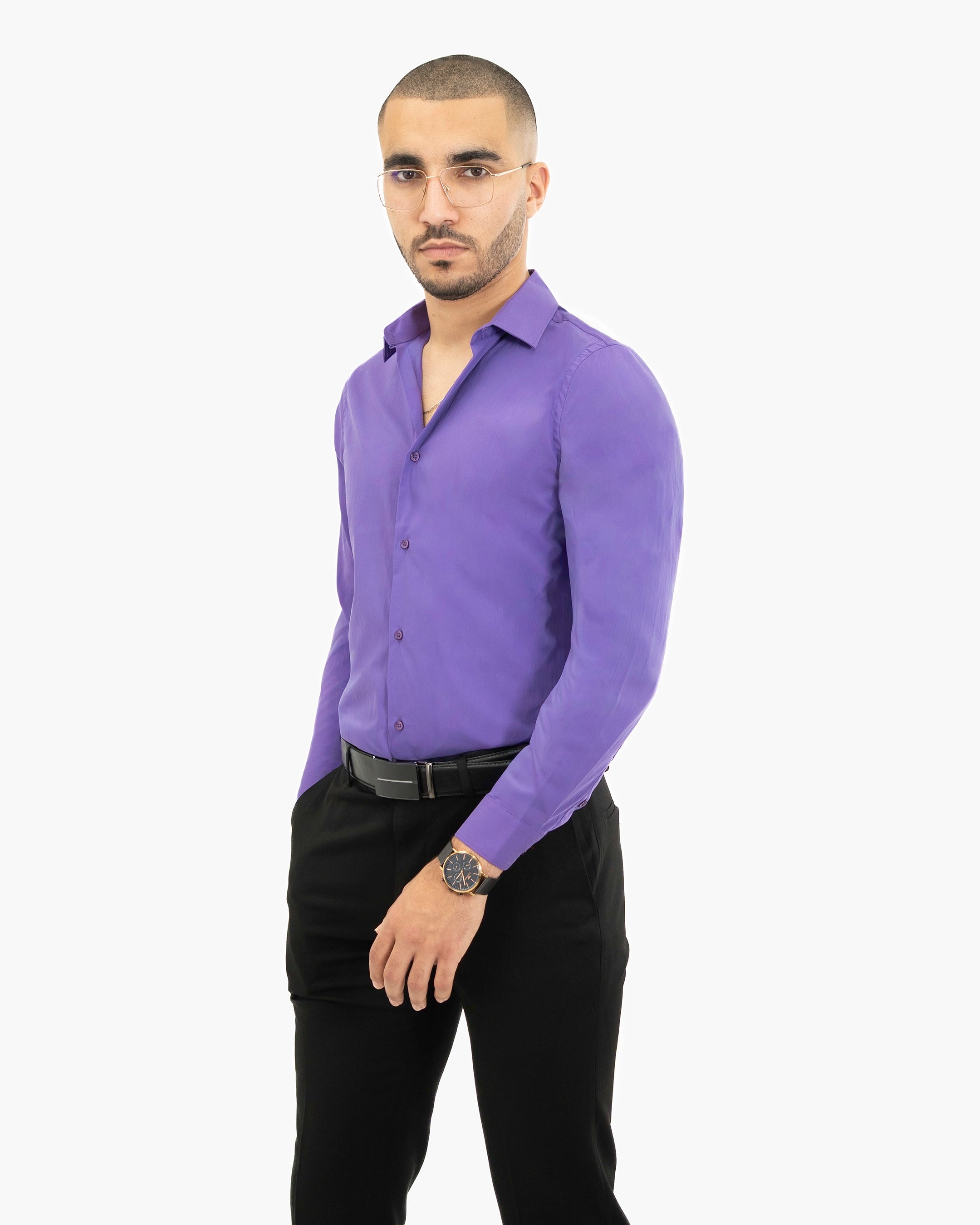 Purple Stretch Slim-Fit Dress Shirt