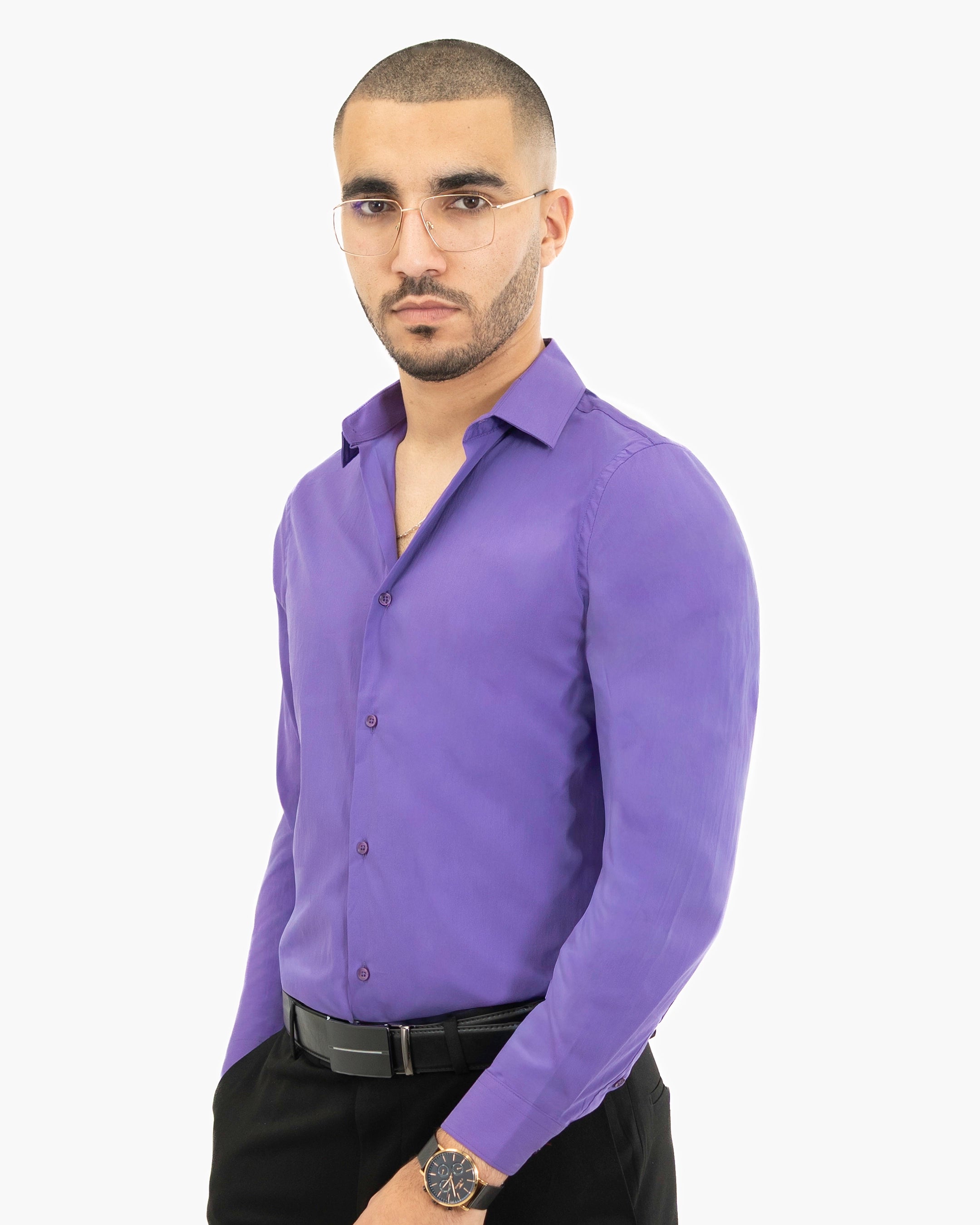 Purple Stretch Slim-Fit Dress Shirt