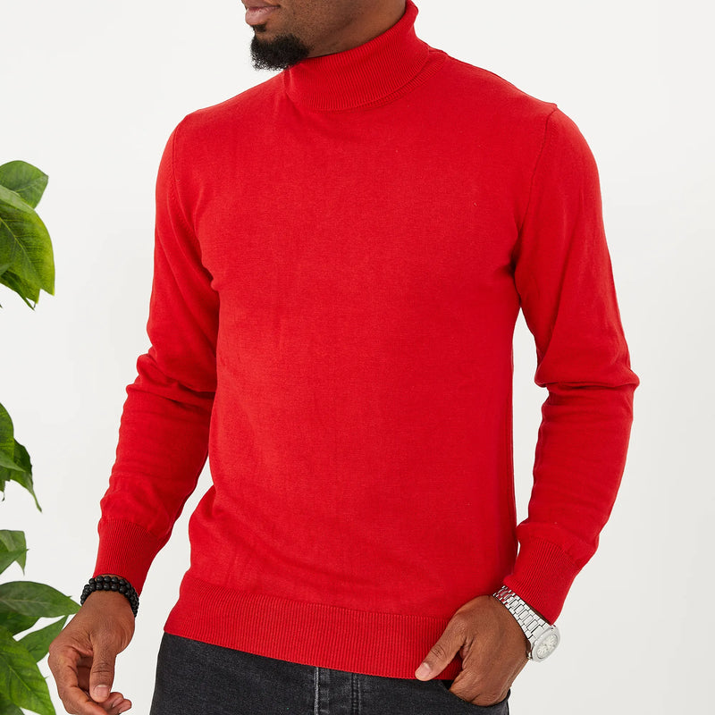 Red Solid Long Sleeve Turtleneck
