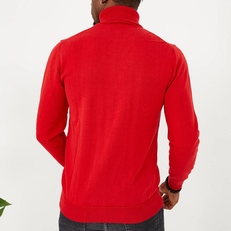 Red Solid Long Sleeve Turtleneck