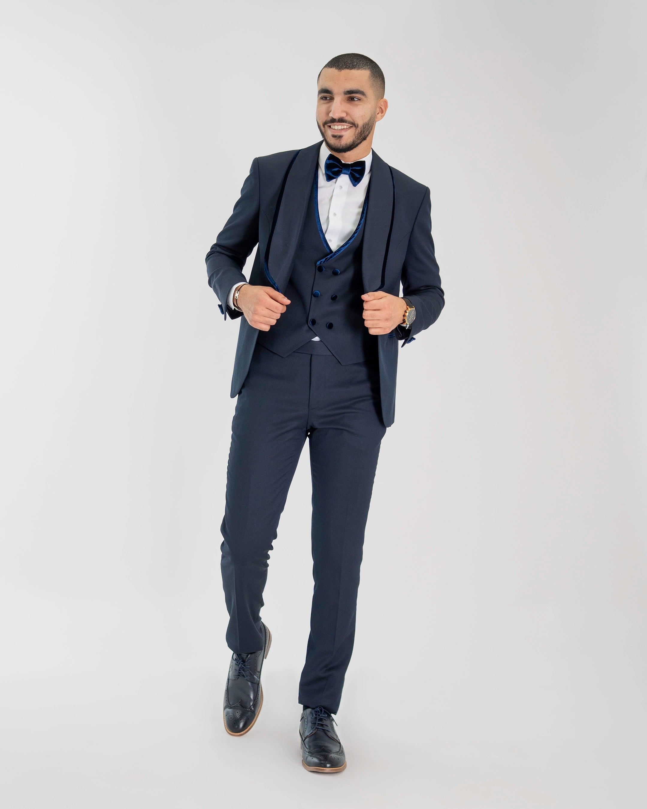 Navy Velvet Trim 3-Piece Tailored-Fit Tuxedo