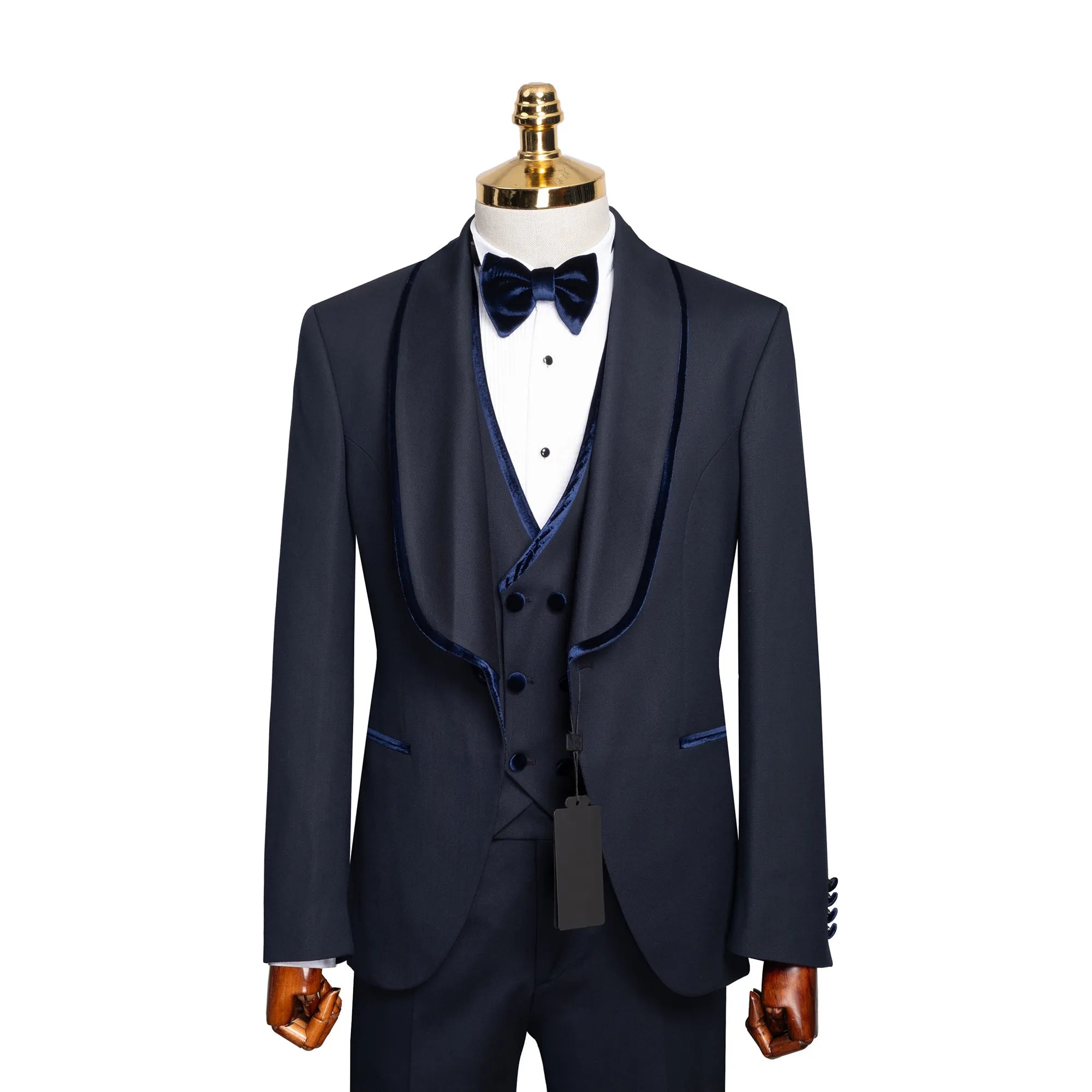 Navy Velvet Trim 3-Piece Tailored-Fit Tuxedo
