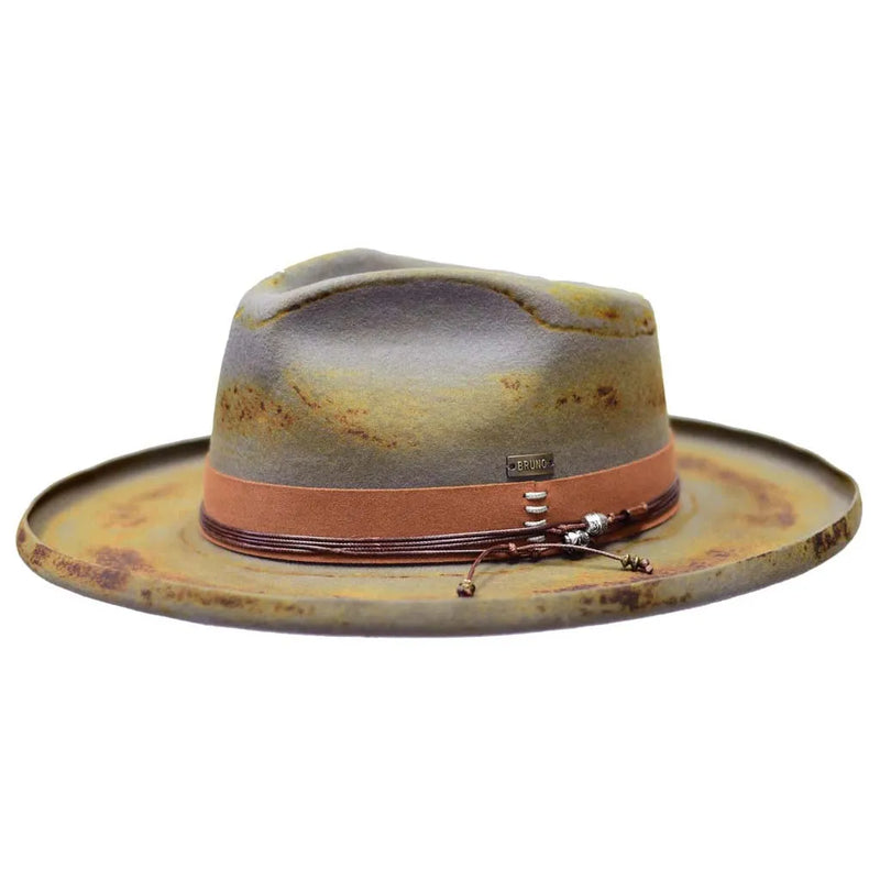 Wool Felt Distressed Fedora Hat Wide Pencil Curl Brim