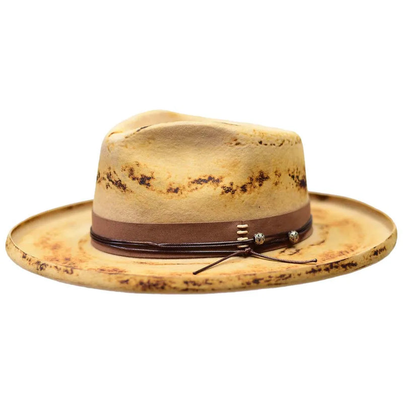 Wool Felt Distressed Fedora Hat Wide Pencil Curl Brim