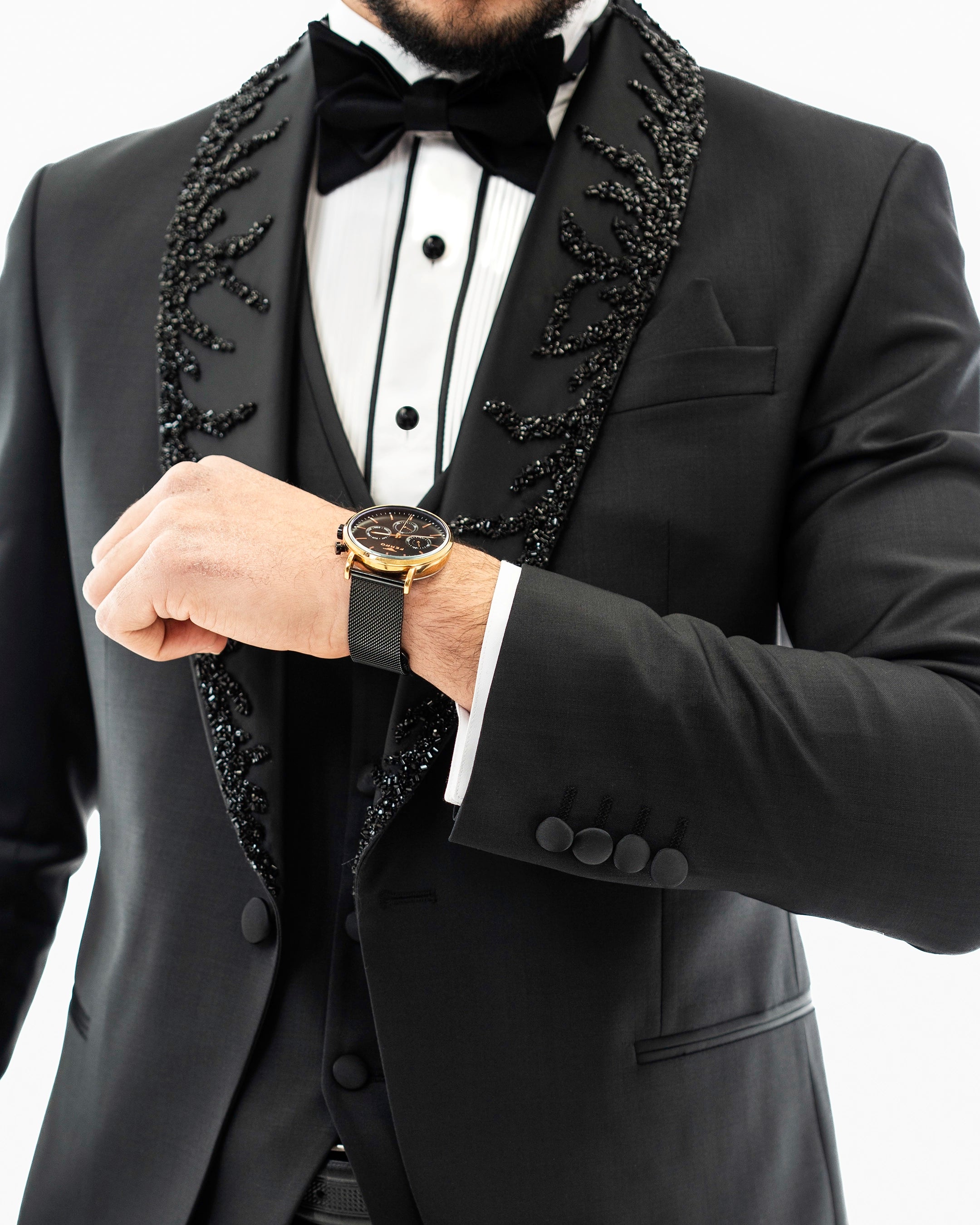 Black Rhinestone Shawl 3-Piece Tailored-Fit Tuxedo