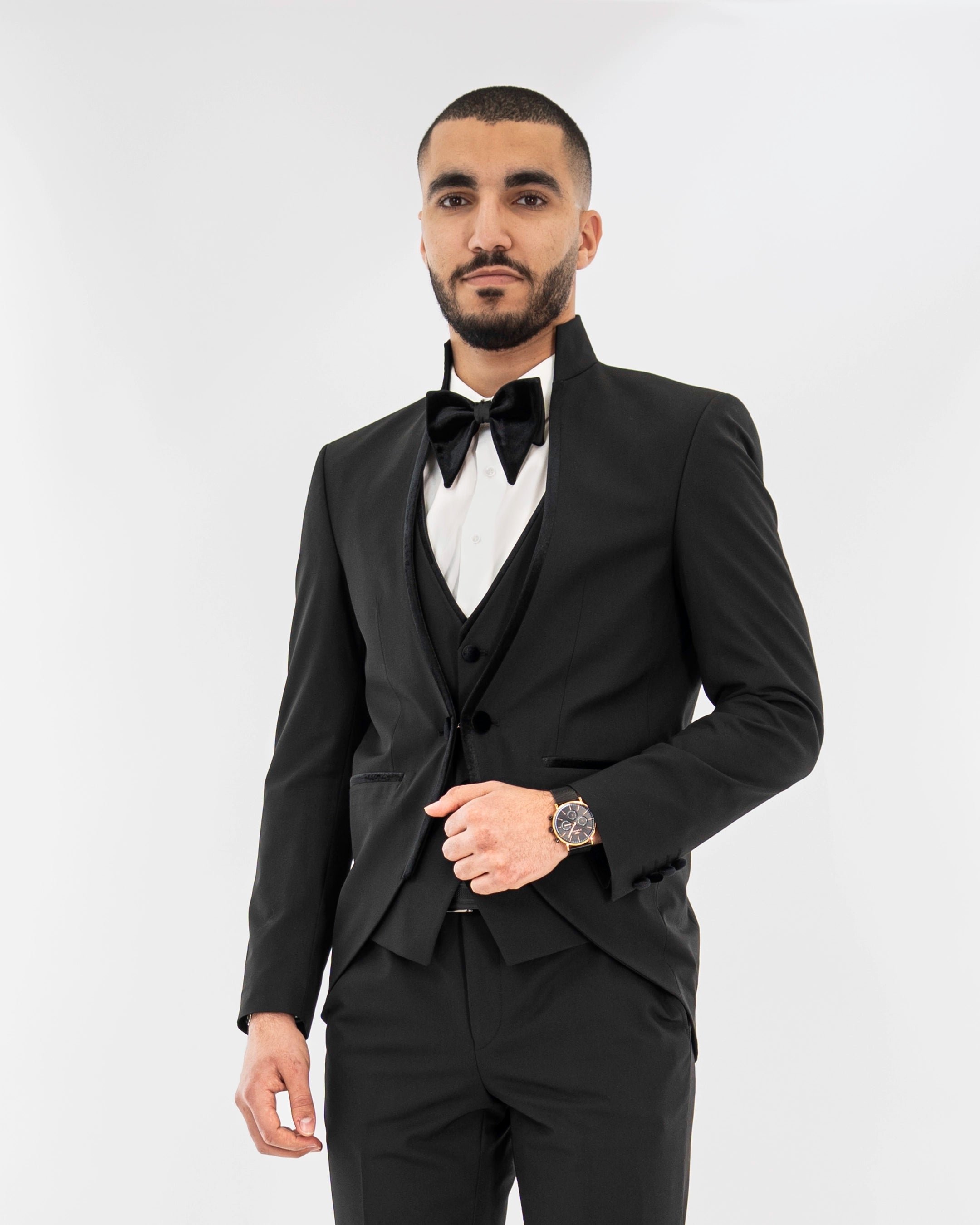 Black Velvet Trim 3-Piece Tailored-Fit Tuxedo
