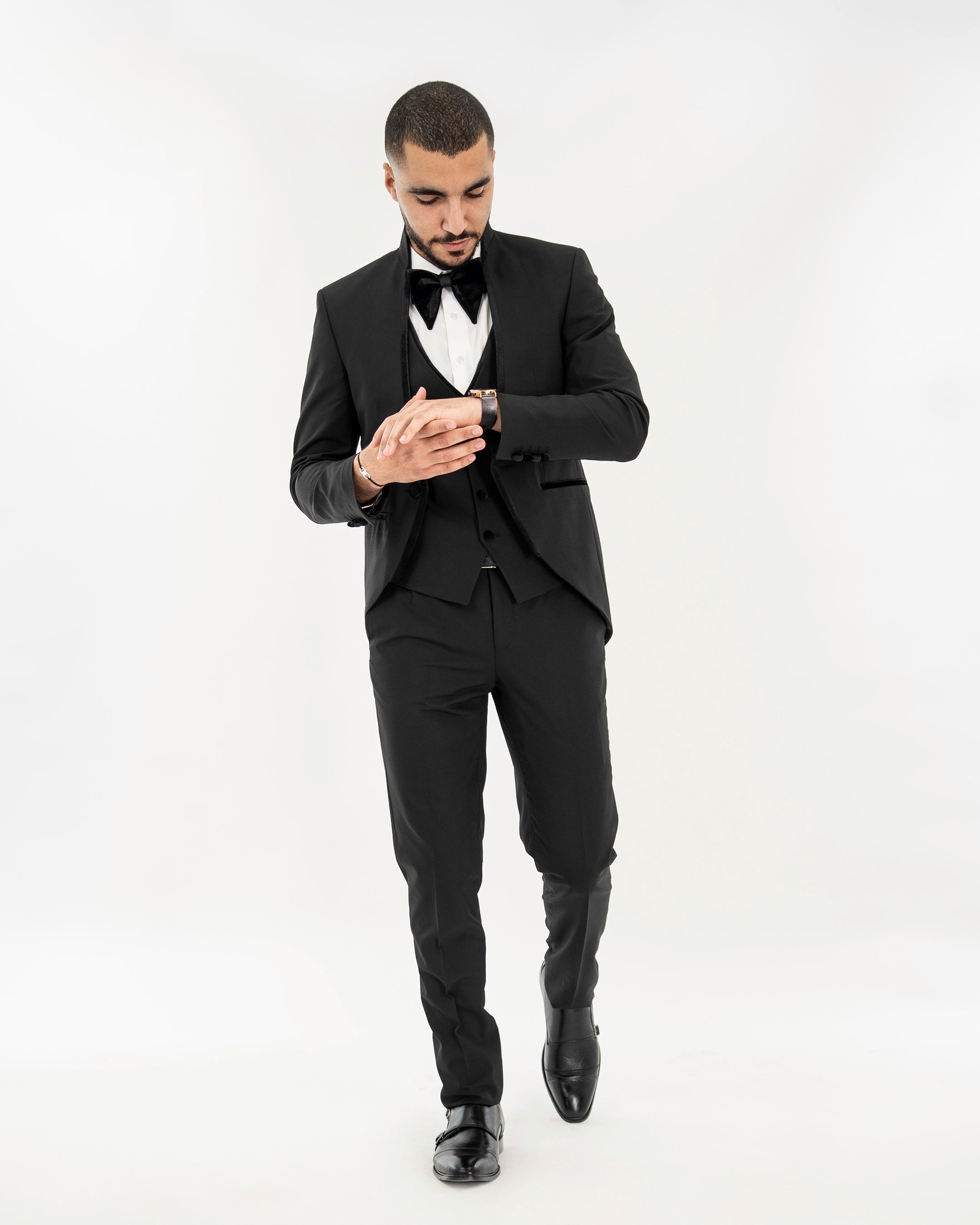 Black Velvet Trim 3-Piece Tailored-Fit Tuxedo