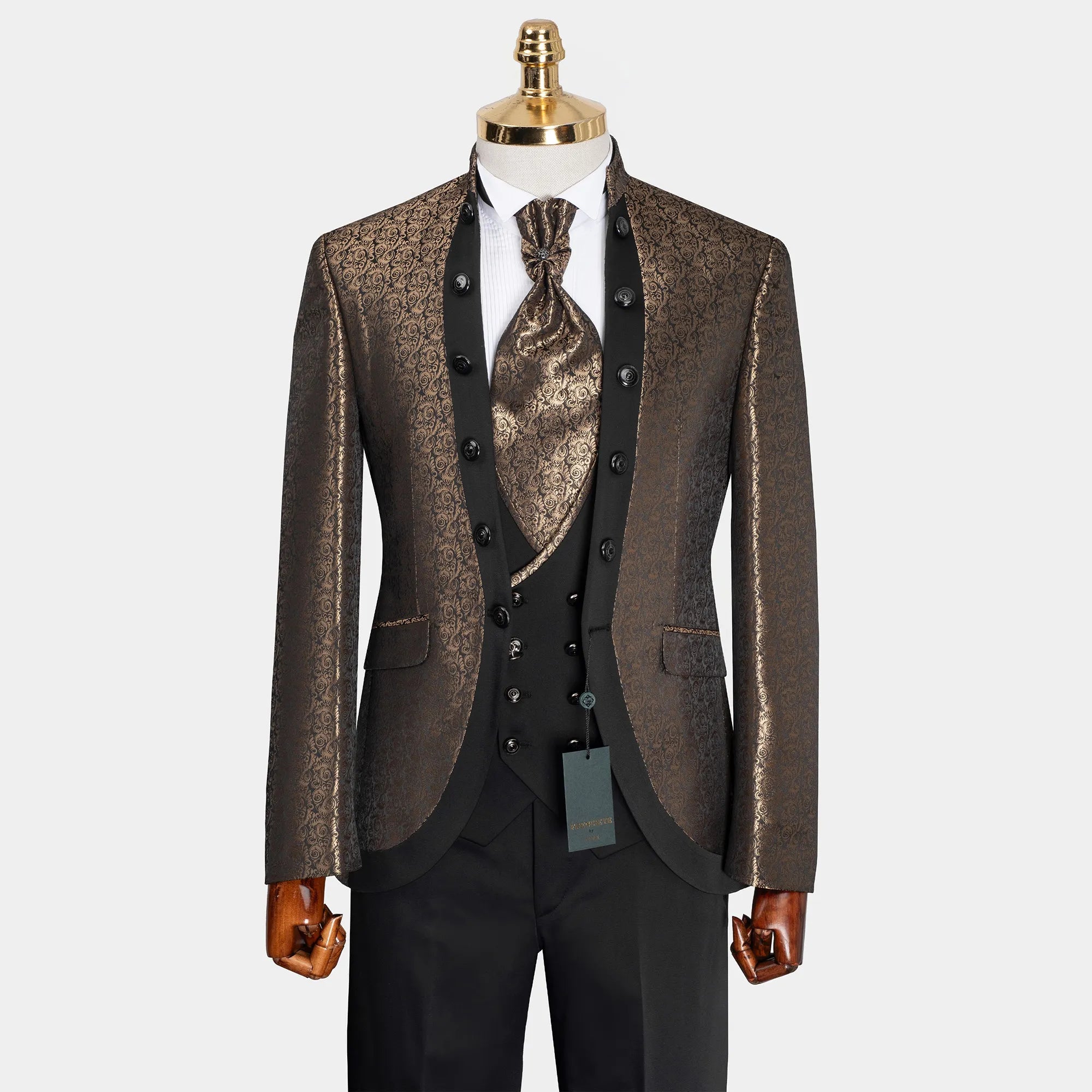 Gold Damask Western 3-Piece Tailored-Fit Tuxedo
