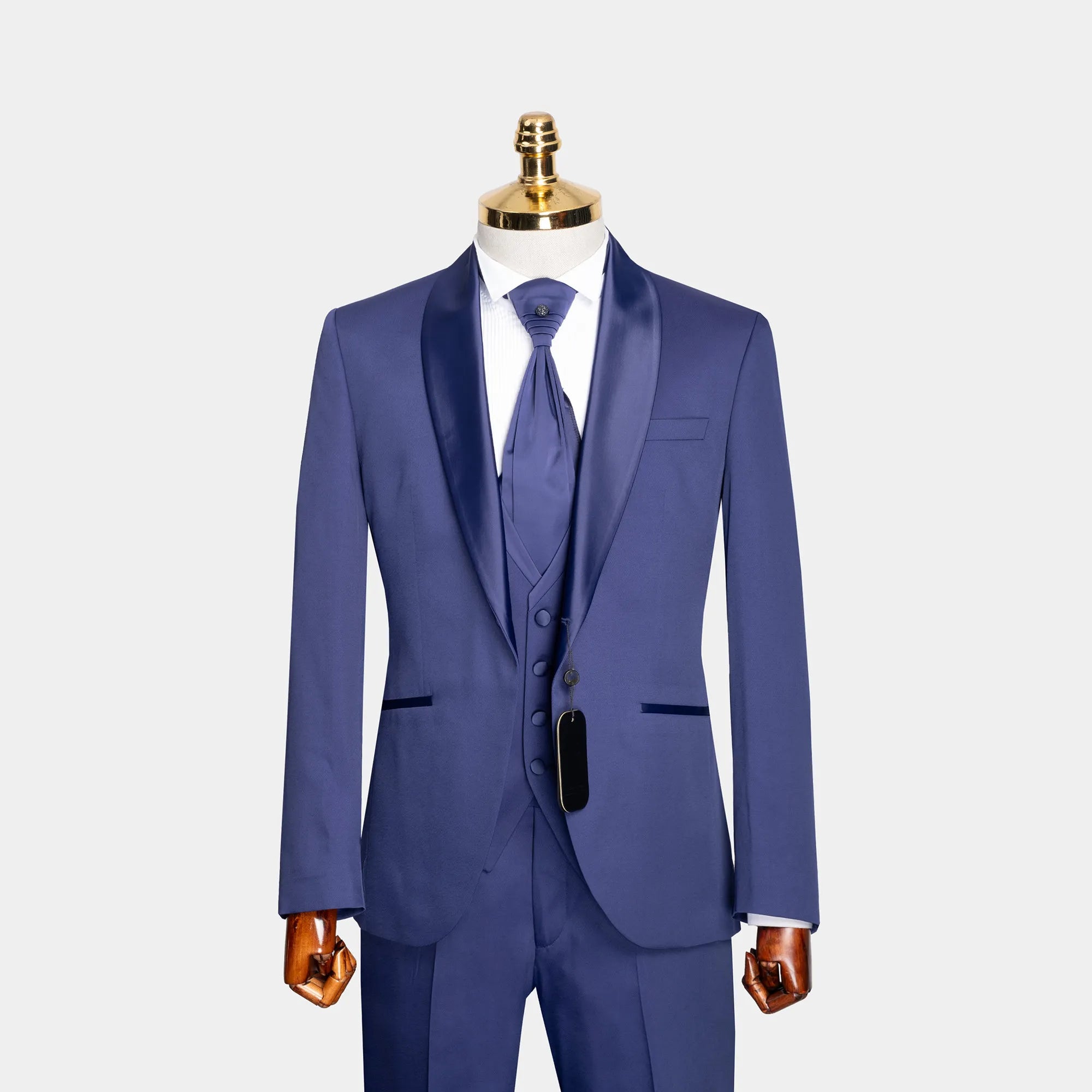 French Blue Satin Shawl 3-Piece Tailored-Fit Tuxedo