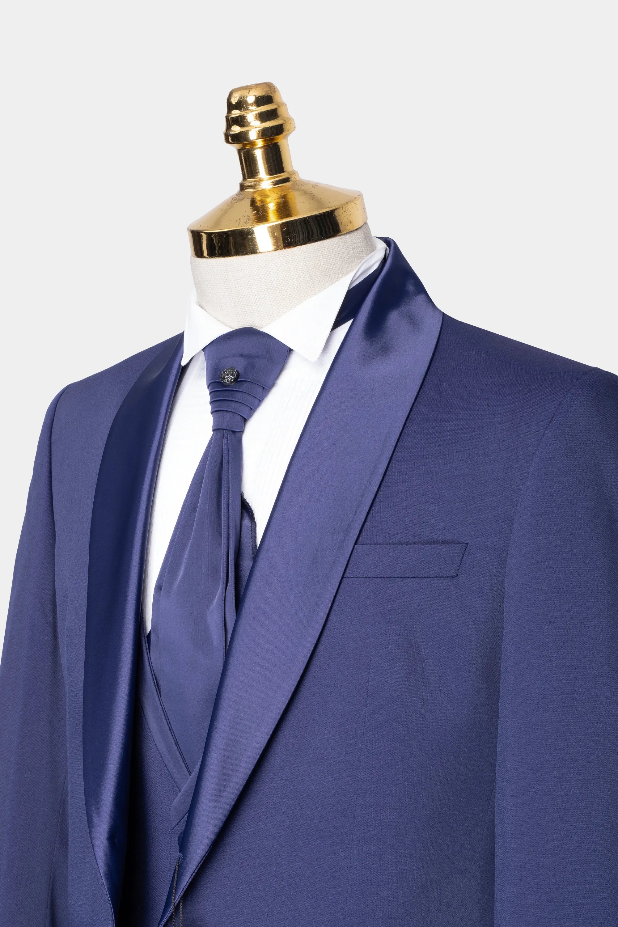 French Blue Satin Shawl 3-Piece Tailored-Fit Tuxedo