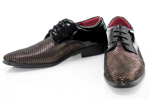 Gold and Black Checked Lace-Up Derby