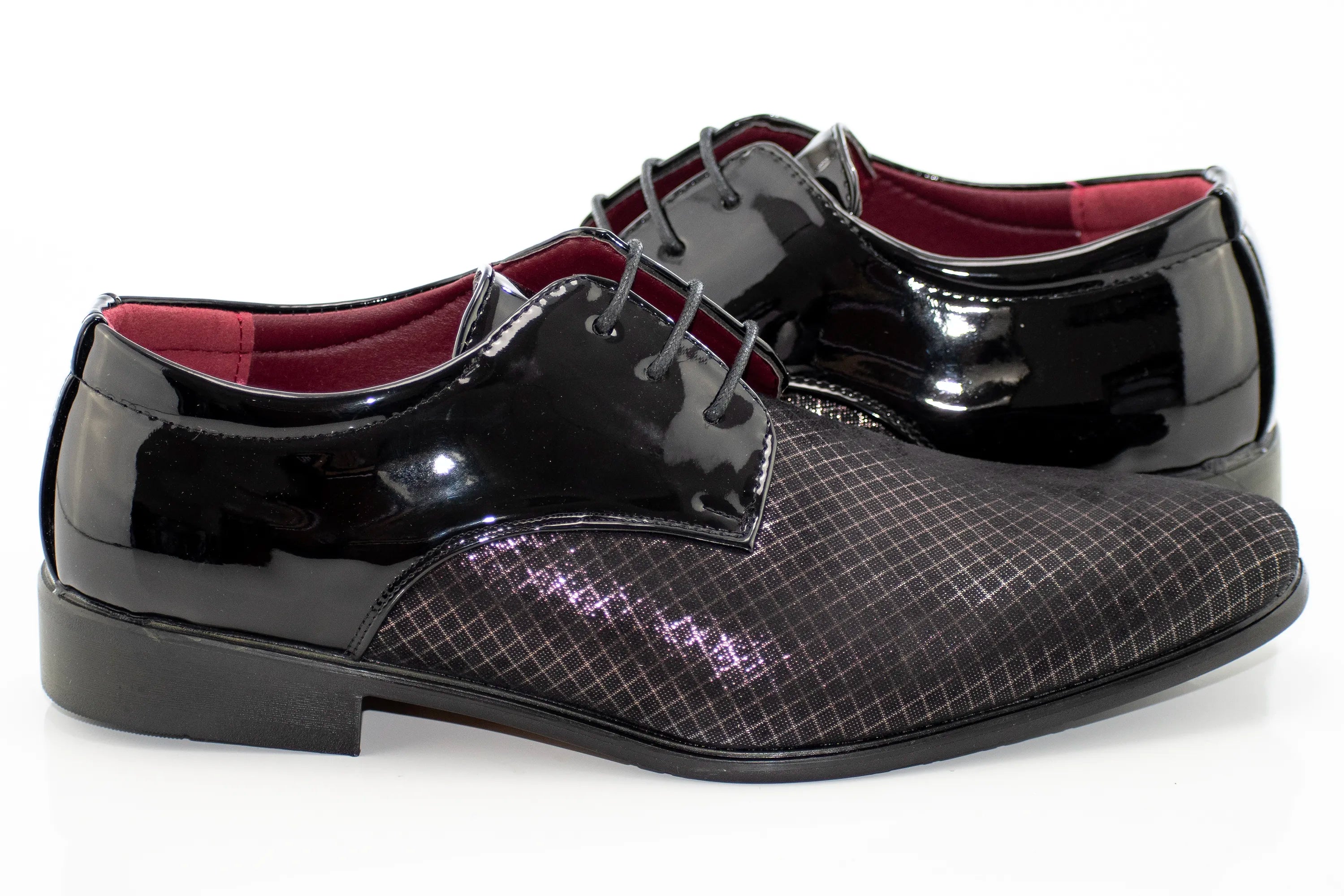 Silver and Black Checked Patent Leather Derby