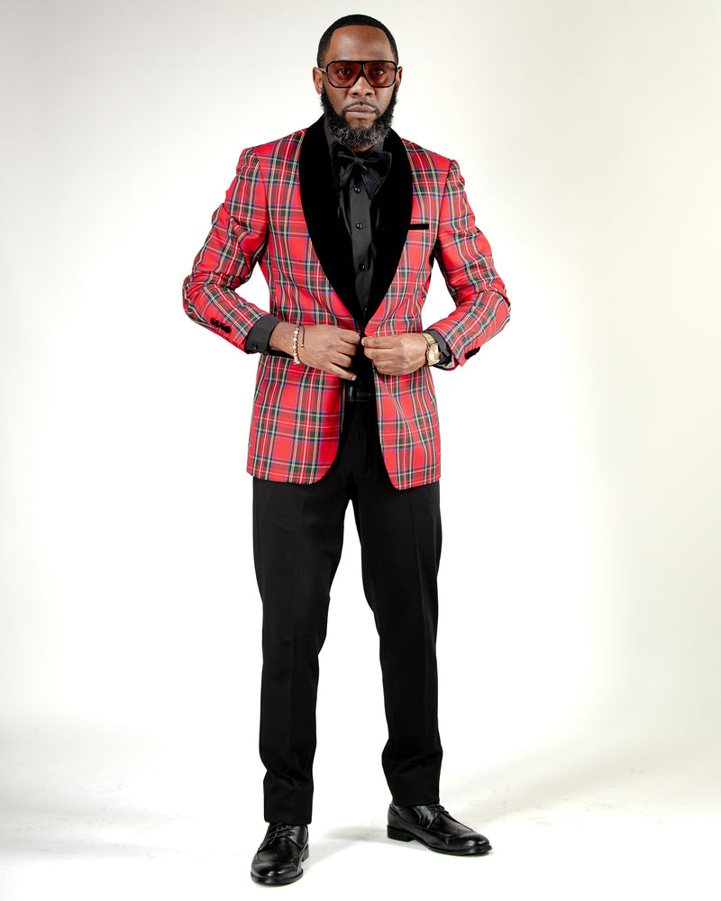Red Plaid Modern-Fit Dinner Jacket