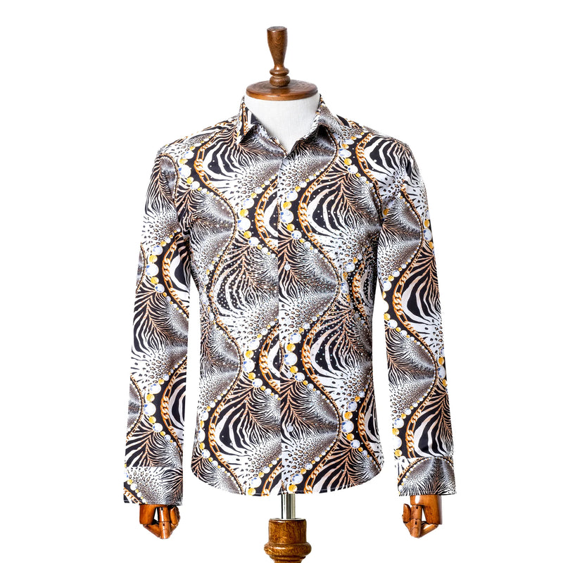 White Wildcat Rhinestone Slim-Fit Fashion Shirt