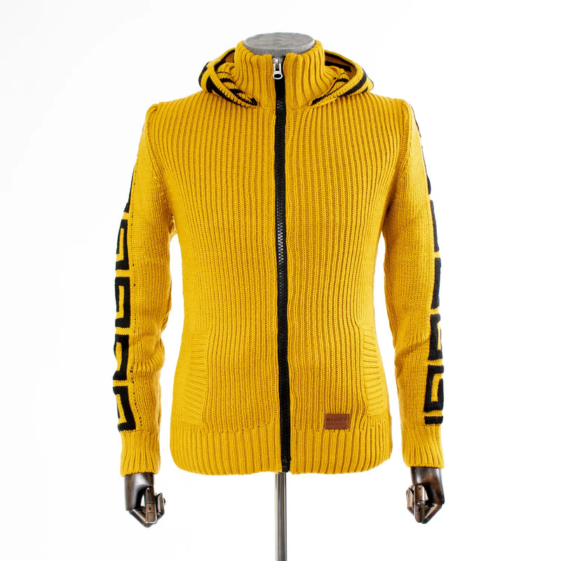 Gold Grecian Regular-Fit Zip-Up Hooded Cardigan