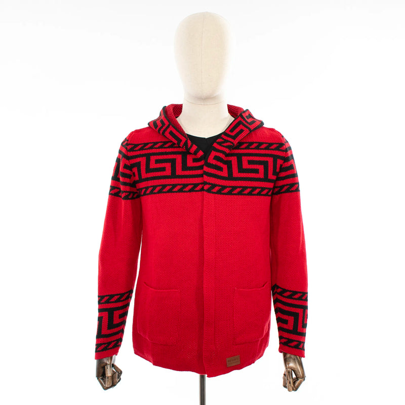 Red Grecian Regular-Fit Zip-Up Hooded Sweater