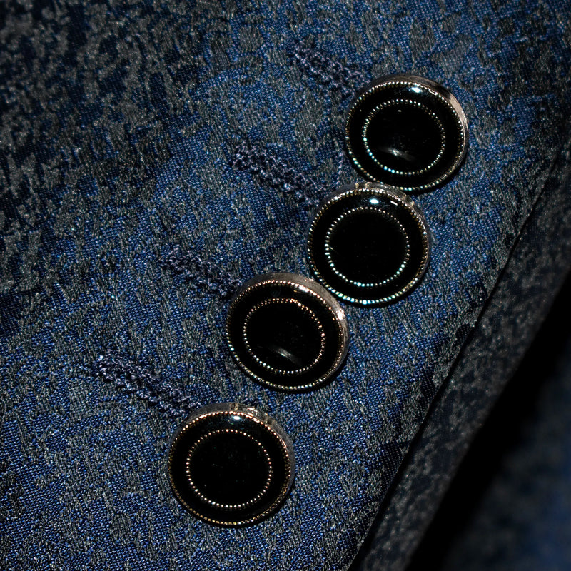 Navy Patterned 2-Piece Slim-Fit Tuxedo with Mandarin Collar