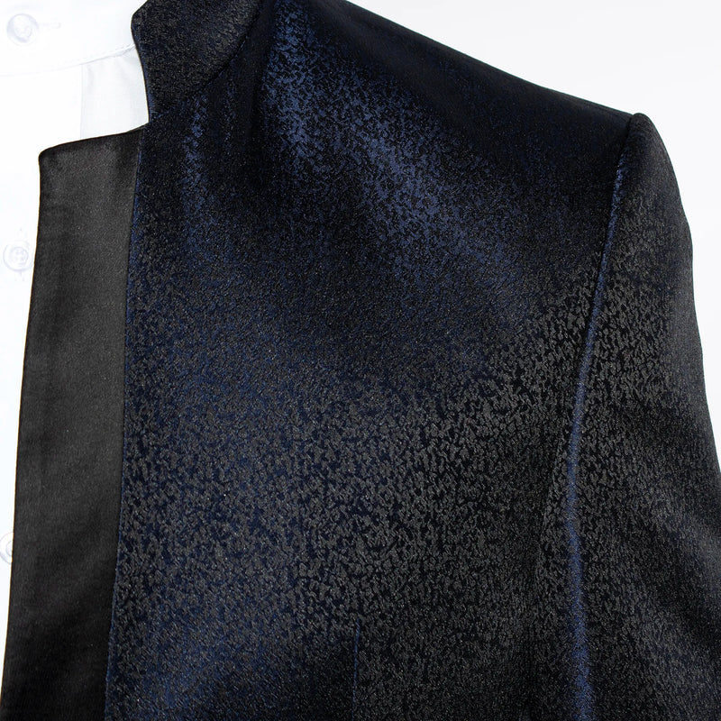 Navy Patterned 2-Piece Slim-Fit Tuxedo with Mandarin Collar