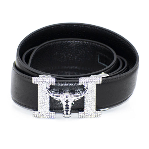 Men's Silver Diamond Bull Longhorn Belt Buckle