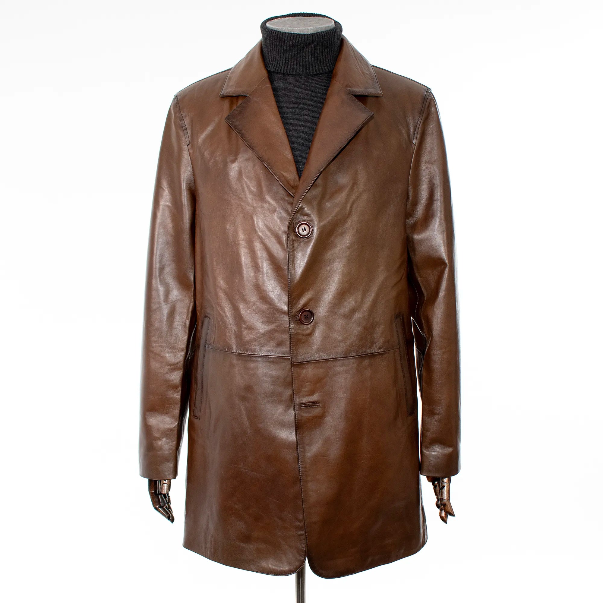 Brown Genuine Leather Overcoat