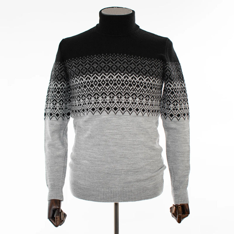 Men's Black and Gray Winter Knitted Turtleneck