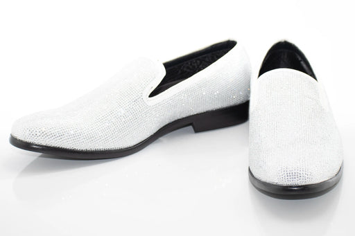 Men's White Rhinestone Dress Loafer