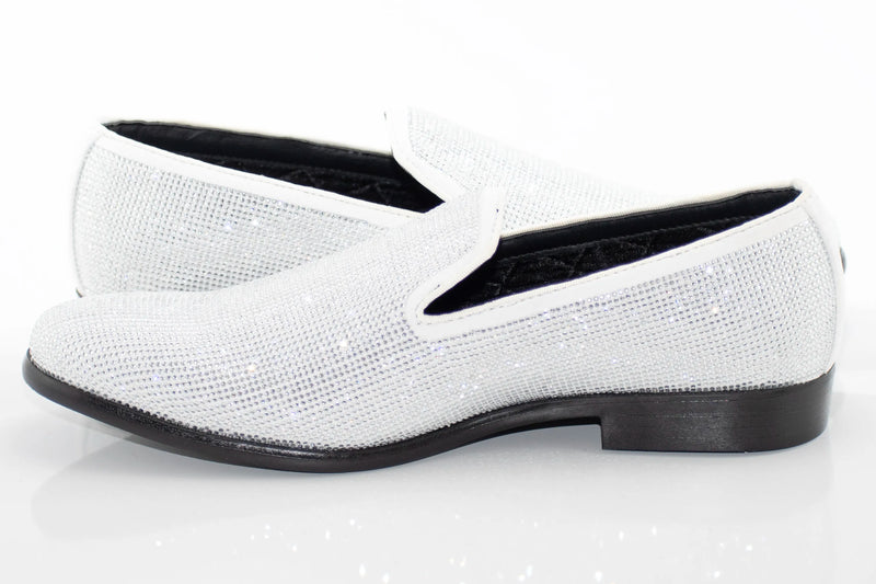 Men's White Rhinestone Dress Loafer