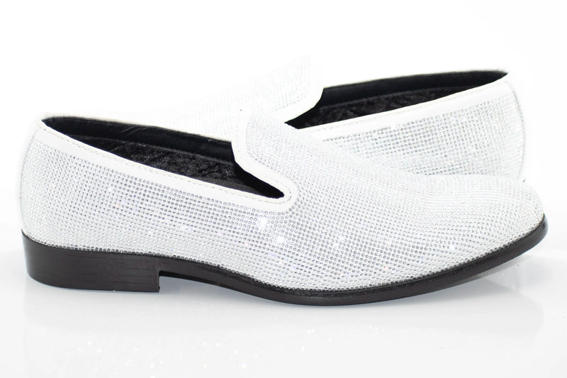 Men's White Rhinestone Dress Loafer