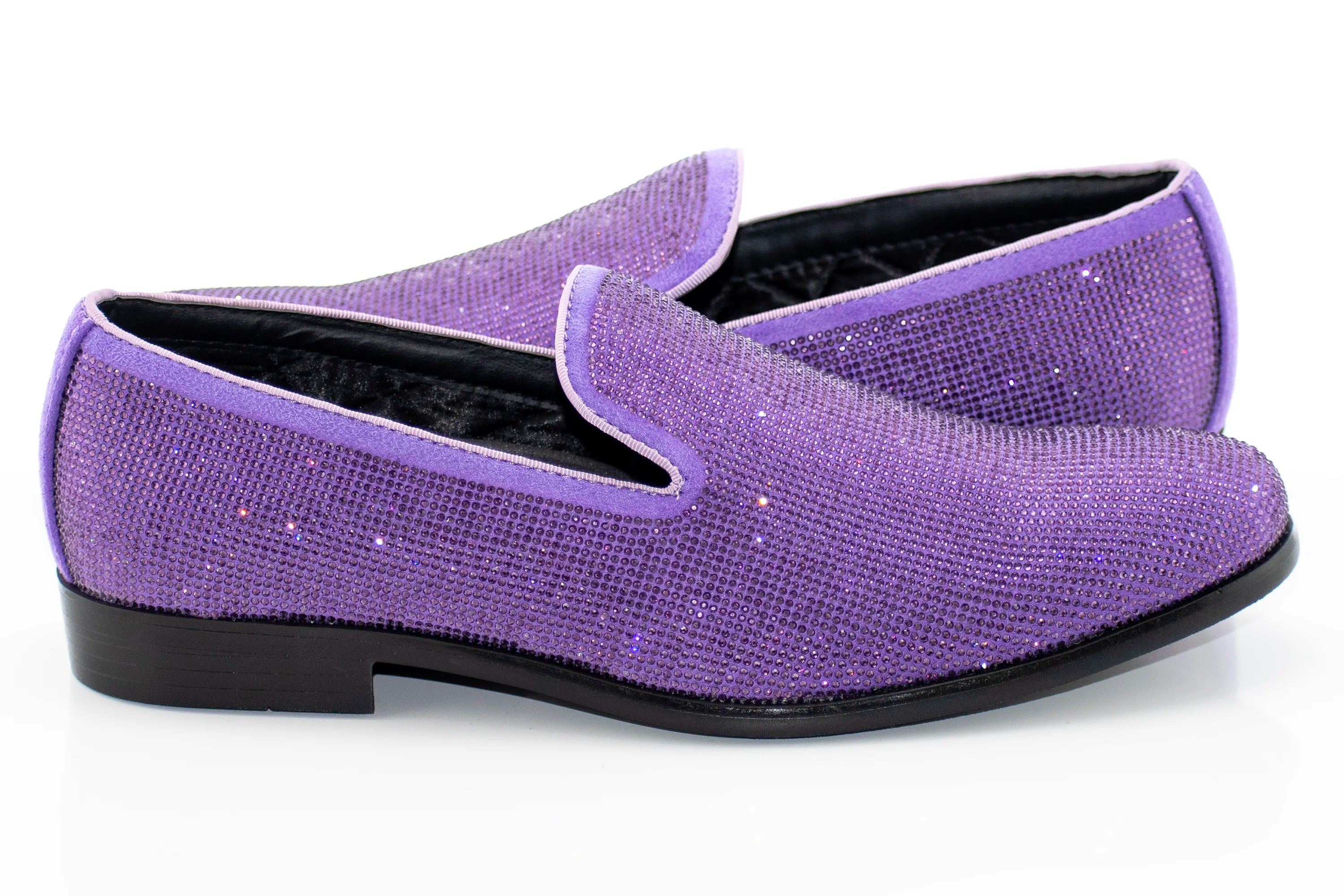 Men's Lavender Purple Sparkling Rhinestone Gem Dress Loafer