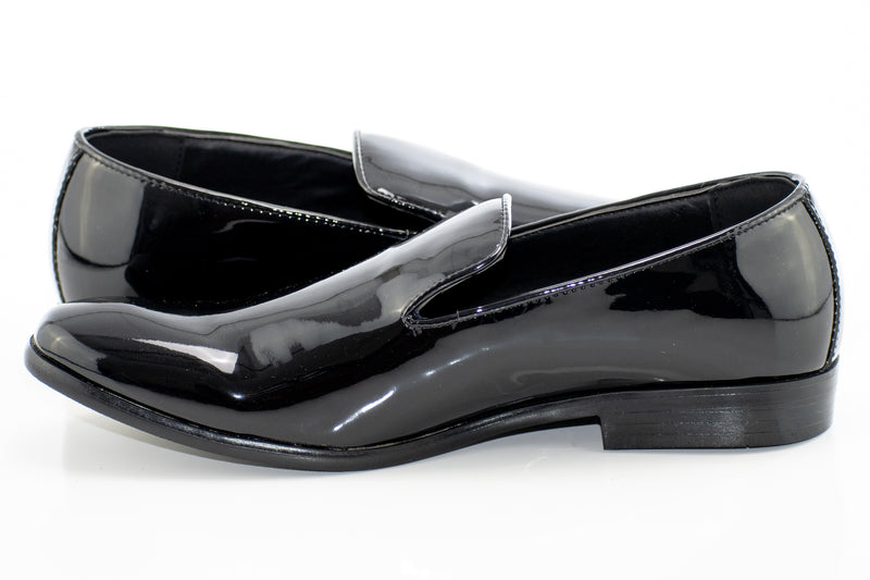 Black Patent Leather Tuxedo Slip-On Smoking Loafer