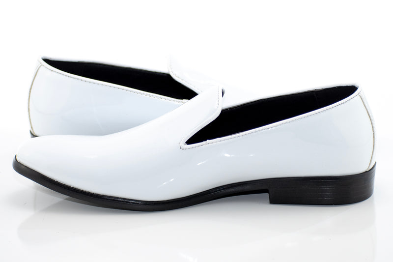 White Patent Leather Tuxedo Slip-On Smoking Loafer