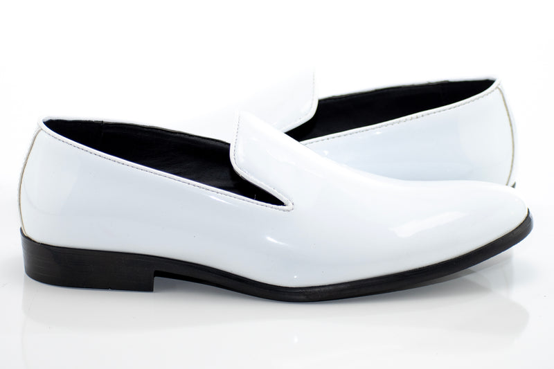 White Patent Leather Tuxedo Slip-On Smoking Loafer