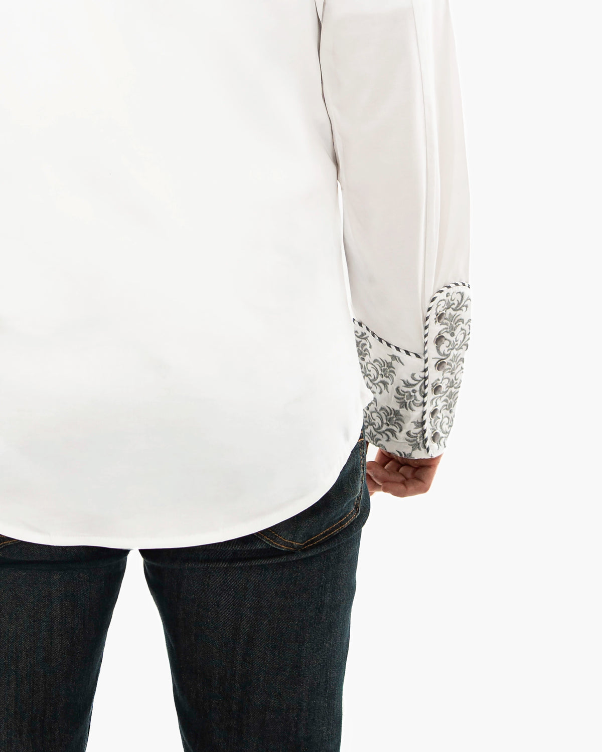 White and Gray Western Embroidered Long-Sleeve Shirt | Sleeve | Dolce Vesta