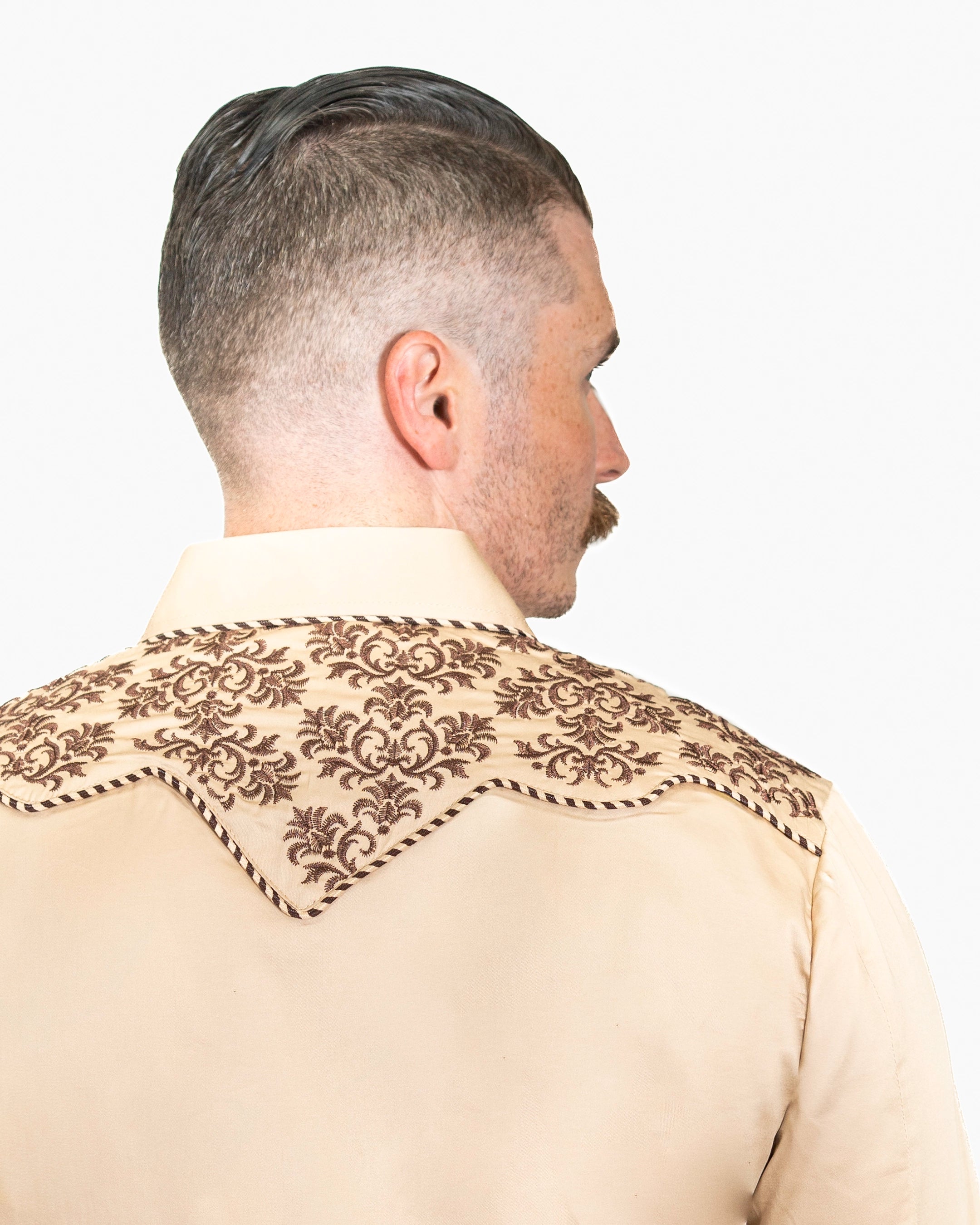Khaki Western Embroidered Long-Sleeve Shirt | Back | Dolce Vesta