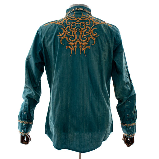 Men's Teal And Orange Western Style Cowboy Dress Shirt