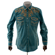 Men's Teal And Orange Western Style Cowboy Dress Shirt