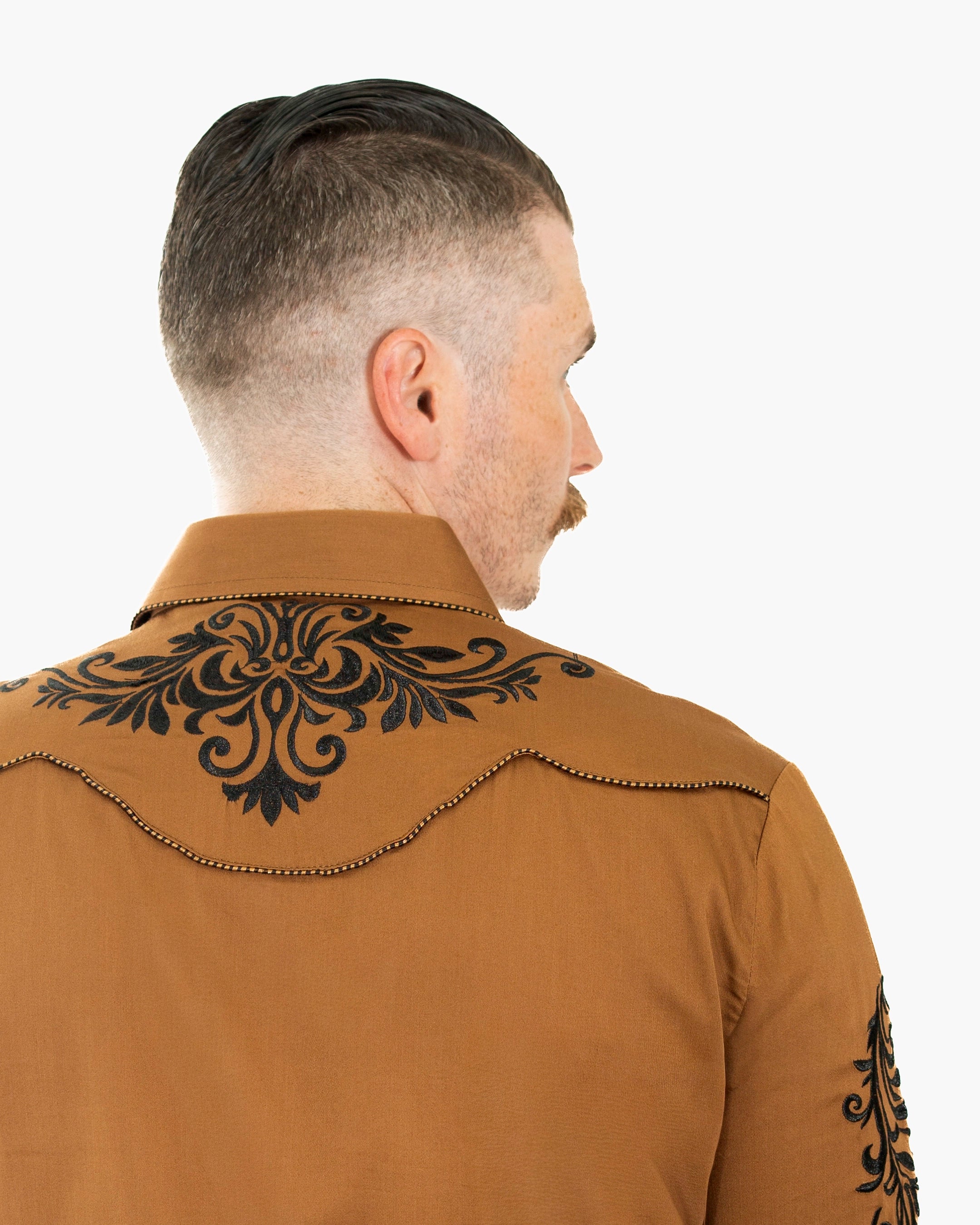 Camel Western Embroidered Long-Sleeve Shirt | Back | Dolce Vesta