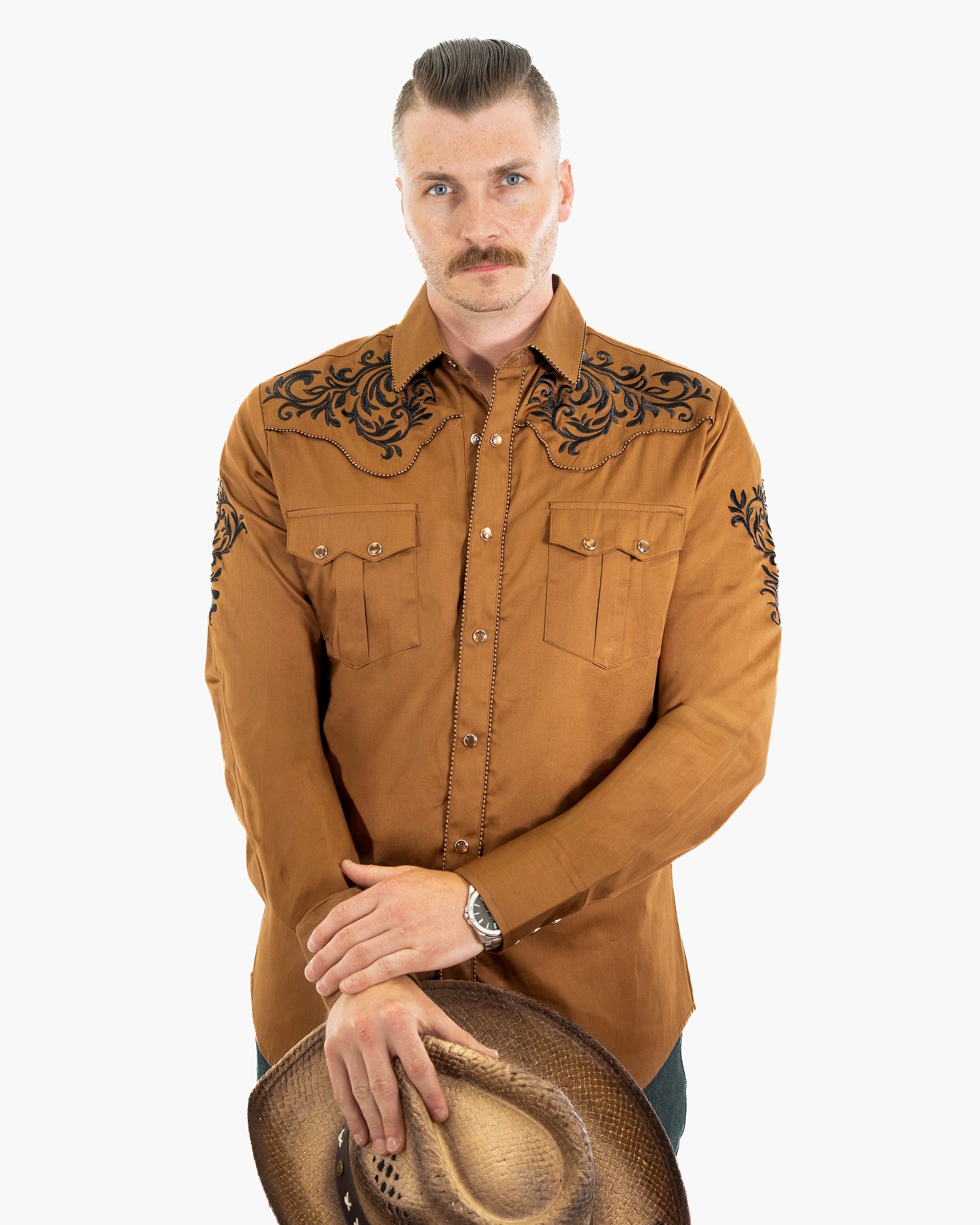 Camel Western Embroidered Long-Sleeve Shirt | Casual | Dolce Vesta