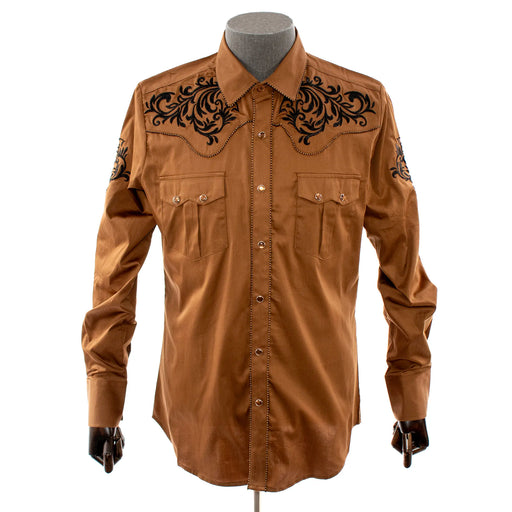 Men's Brown And Black Western Style Cowboy Dress Shirt